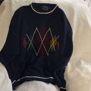 Vintagr Etchings Argyle Crewneck Sweater in Navy